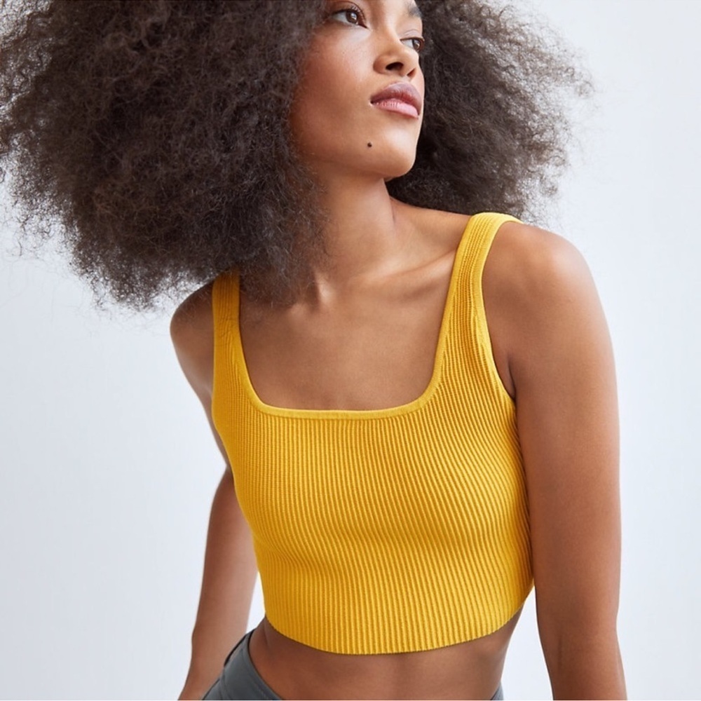 Aritzia Babaton Sculpt Knit Squareneck Cropped Tank In Mustard Yellow